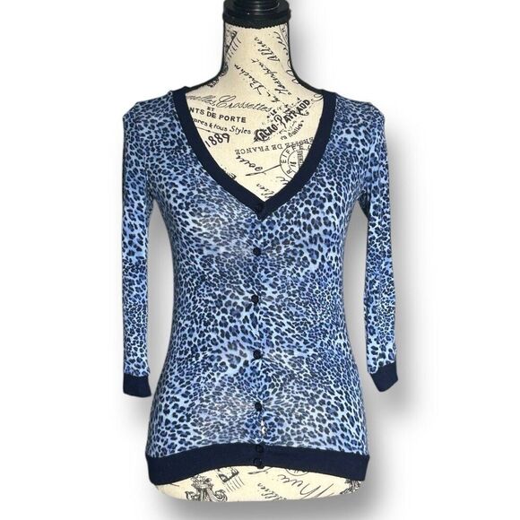 Zara Trafaluc Blue Leopard Animal Print Cardigan Button Up Y2K Retro Boho Top - Picture 4 of 7
